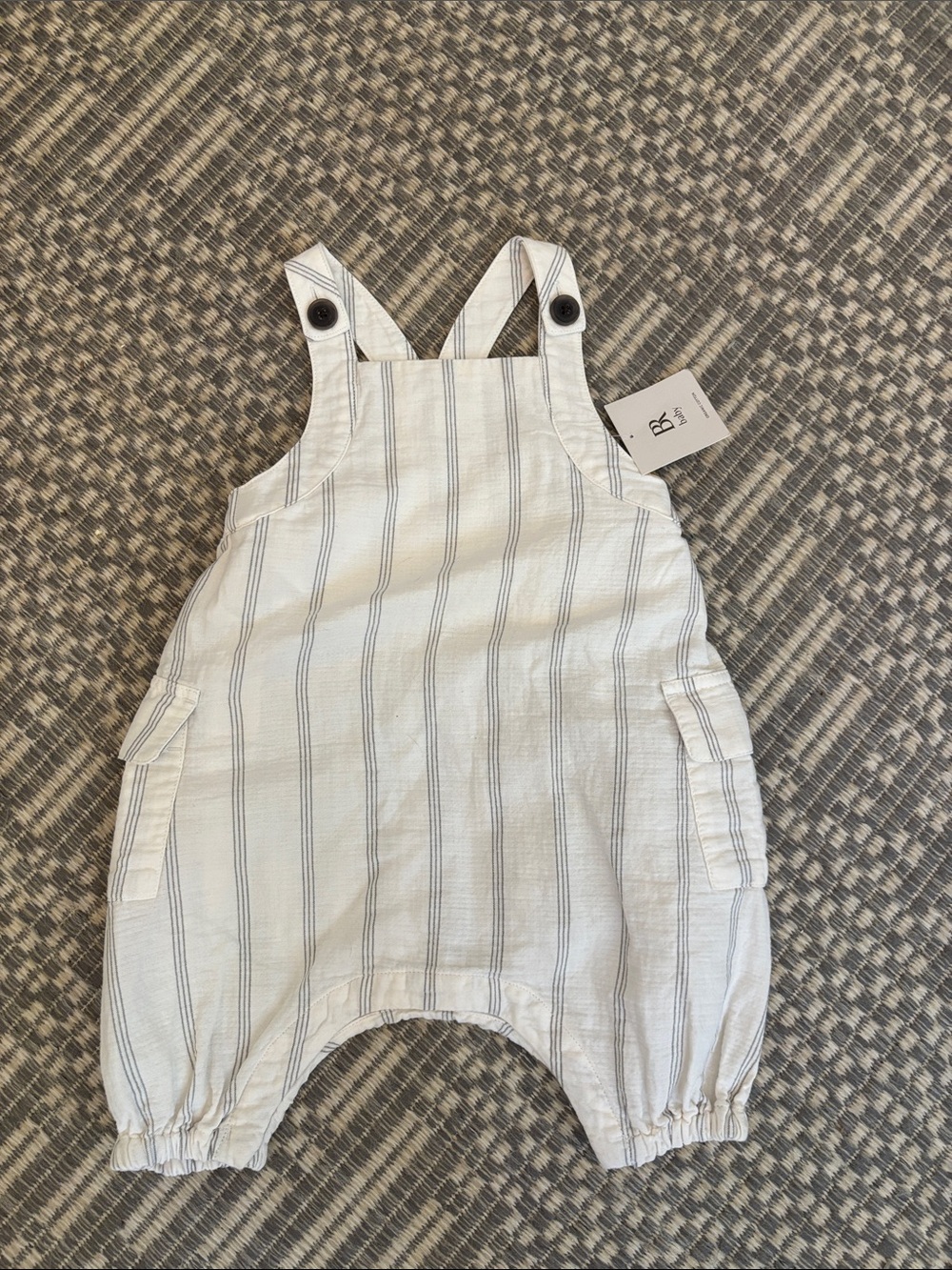 Banana Republic Cream and Gray Striped Cotton Overalls